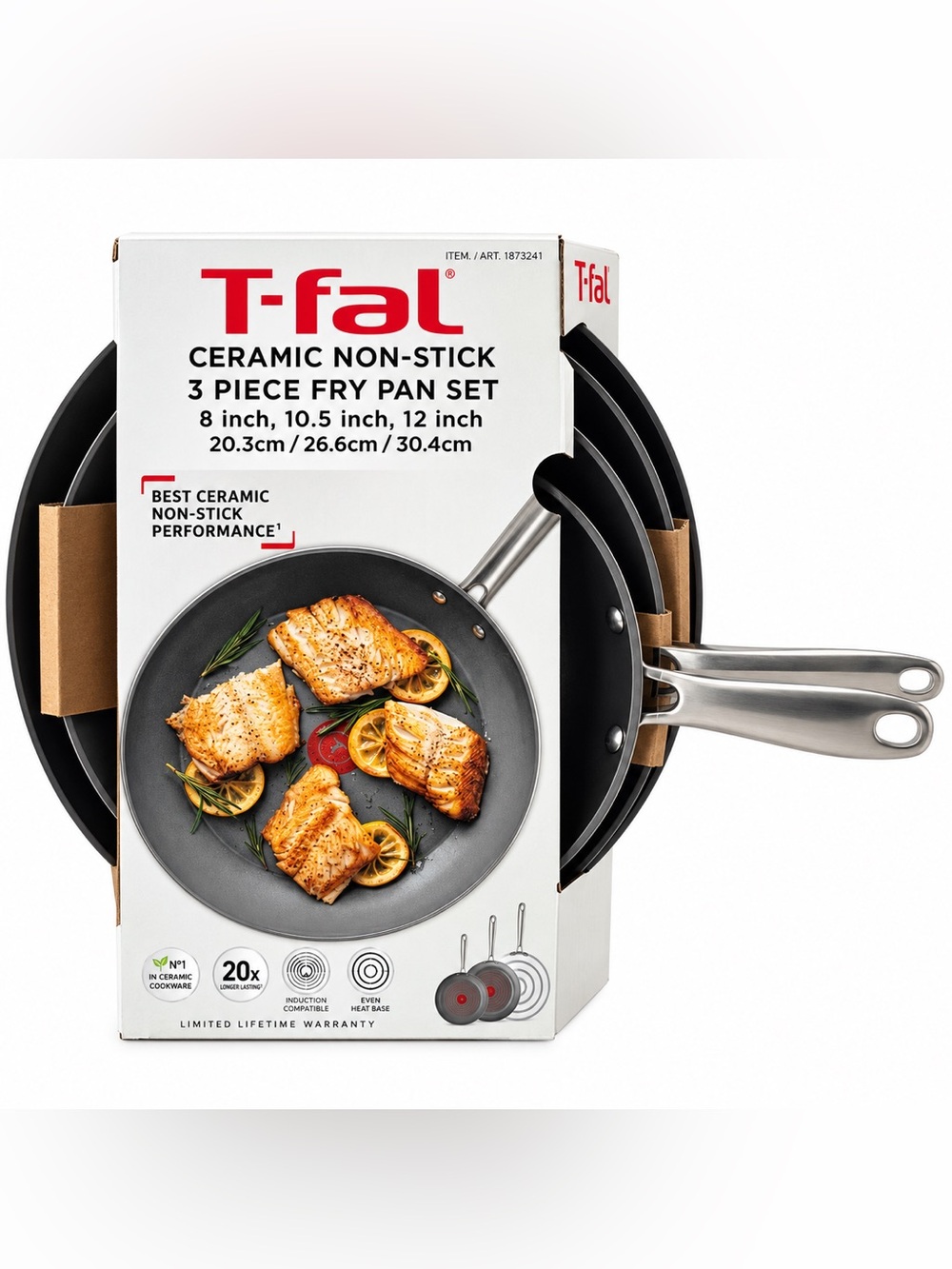 T-fal Ceramic Nonstick 3-Piece Fry Pan Set 8 10.5 12 Inch